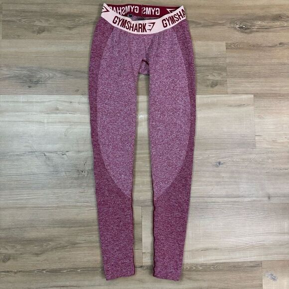Gymshark Women's S Dry Flex Contour Leggings Heathered Maroon Logo Waist Workout - Picture 1 of 5